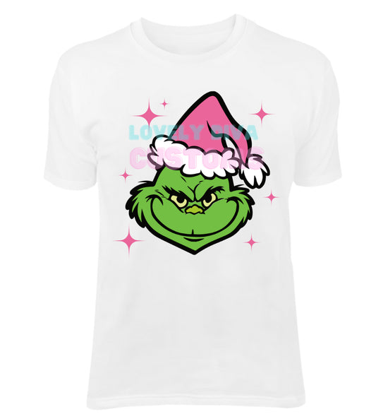 Pink Grinch face DTF transfer