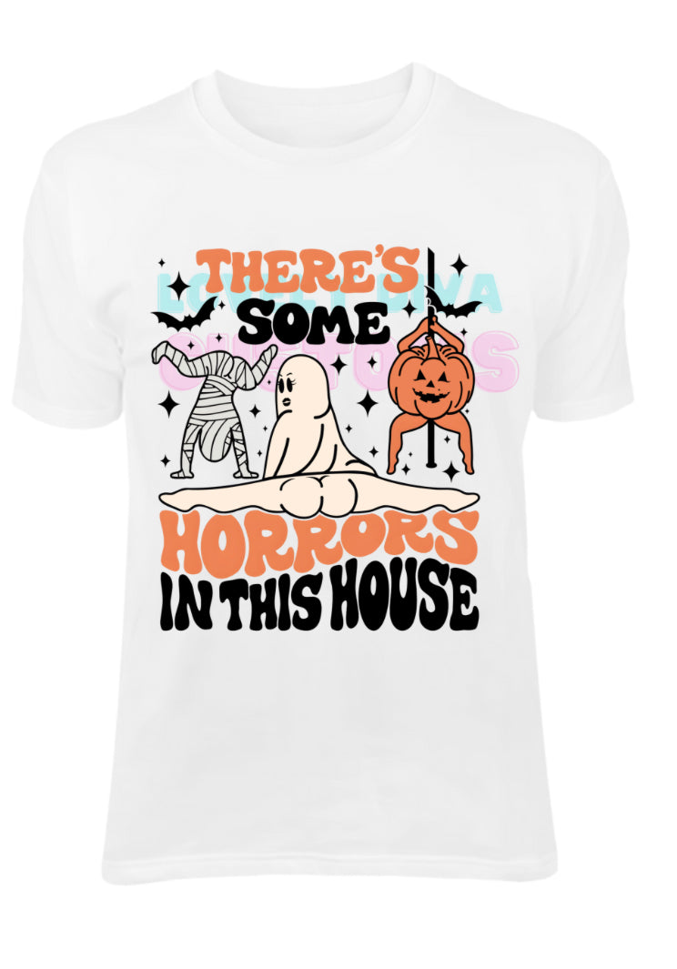 Theres some horrors in this house ORANGE lettering dtf transfer