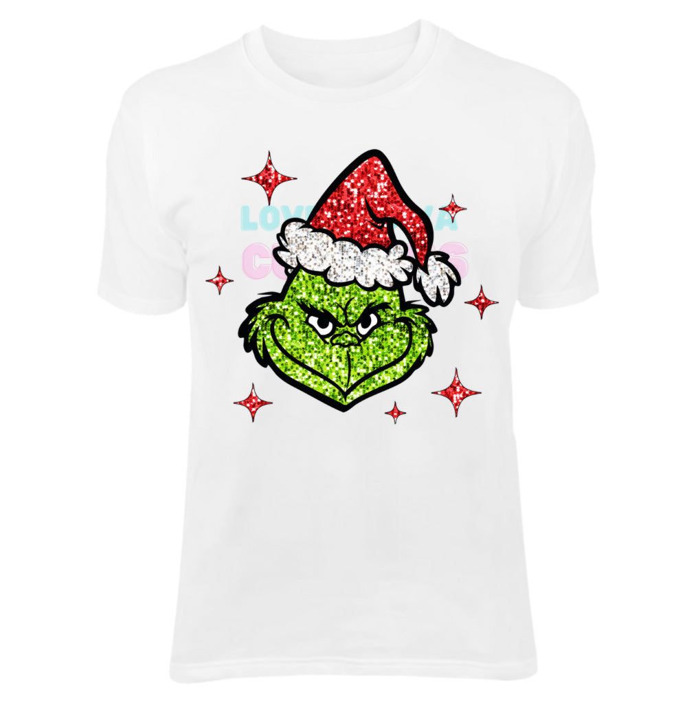 Red Glitter Grinch face DTF transfer